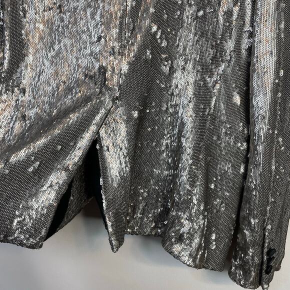 All Saints AllSaints Leigh Silver Sequin Tuxedo Blazer Jacket womens 6 - Picture 14 of 17